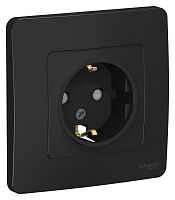 Розетка с заземлением с рамкой Systeme Electric Blanca 1-м. шторки антрацит картинка